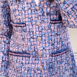 CHANEL Pink and Blue Silk
Tweed Blazer Jacket